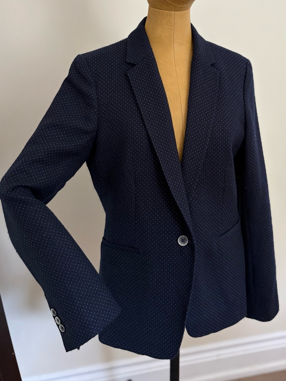 Massimo Dutti Navy Blazer with Subtle White Pinpoints
